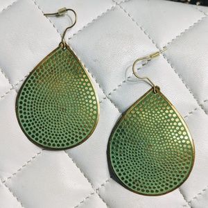 Dangling Copper and Green Tear Shaped Earrings